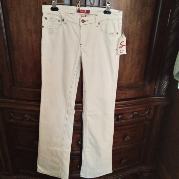 NWT! Seven 7 Premium Ivory Denim Jeans with Contrast Stitching - Picture 3 of 10